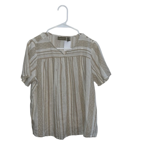 NWT Naturals by D&Co. Linen-Blend Bohemian Peasant Blouse Size S Beige/White - Picture 1 of 8